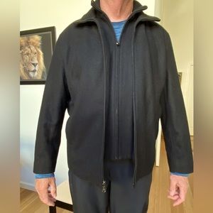 Men’s Blk Wool blend bomber jacket Calvin Klein size L (44-46) excellent cond.